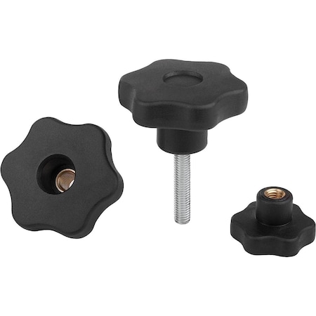 Star Grip D1=30 D=M08,Form:D M. Threaded Socket Without Cover,H=22,Thermoplastic Black,Comp:Brass